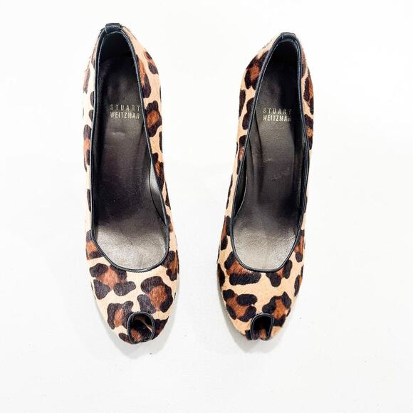 Stuart Weitzman Leopard Print Peep Toe Pump Round Toe Size 8.5 - Picture 1 of 4